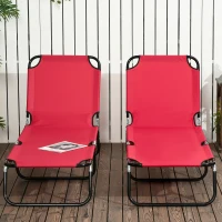 Outsunny Set of Two Folding Sun Loungers - Red(m-9)