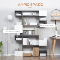 HOMCOM Libreria Moderna a 5 Livelli con 8 Ripiani Aperti in Truciolato, 120x20x171 cm, Grigia e Bianca(m-5)