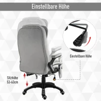 Vinsetto Bürostuhl mit Massagefunktion Ergonomischer Chefsessel mit Heizfunktion, Liegefunktion, Wippfunktion Höhenverstellbar 360° Drehbar Computerstuhl mit Seitentasche, Samtoptik, Grau(m-4)