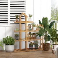 Outsunny Étagère à plantes en bambou étagère à fleurs support de pots de fleurs 4 niveaux de rangement 96 x 25 x 127 cm naturel(m-2)