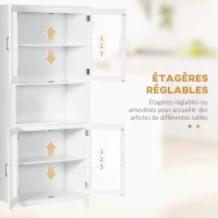 HOMCOM Buffet haut armoire de cuisine 4 portes vitrées et 1 niche centrage hauteur 172 cm avec étagères réglables blanc(m-5)