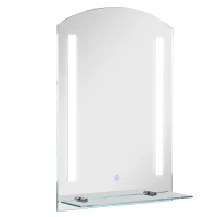 kleankin Espejo de Baño con Luces LED 70x50 cm Espejo para Baño con Interruptor Táctil Iluminación Regulable y Estante de Vidrio para Salón Entrada Plata(m-1)