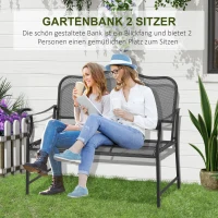 Outsunny Nostalgische Gartenbank aus Metall,  2-Sitzer, wetterbeständig, schwarz, 113 cm x 58 cm x 98 cm(m-4)