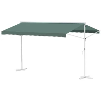 Outsunny Store Double Pente 4 x 3 m Manuel rétractable Inclinaison réglable métal Polyester imperméabilisé Vert foncé(m-10)