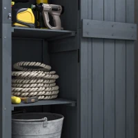 Outsunny Casetta Porta Attrezzi a 3 Ripiani in Legno da Abete con Tetto in Metallo, 45x45x160 cm, Grigio(m-9)