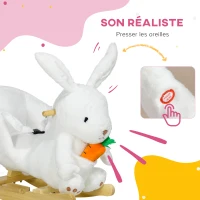 HOMCOM Jouet à bascule modèle lapin fonction musicale selle grand confort peluche courte douce bois peuplier 18-36 mois blanc(m-4)