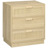 HOMCOM Cómoda con 3 Cajones de Rejilla de Ratán Cajonera de Madera para Dormitorio Estilo Cannage Bohemio 60x38x69 cm Natural