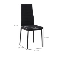 HOMCOM Set 4 Sedie Imbottite per Soggiorno o Sala da Pranzo, Sedie da Cucina Moderne, in Metallo e Tessuto Nero(m-3)