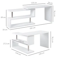 HOMCOM Escritorio Esquinero Giratorio Escritorio en L con Estantería Mesa de Escritorio con Estantes para Oficina Estudio 192x50x76,1 cm Blanco(m-3)