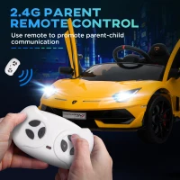HOMCOM Lamborghini Aventador Licensed 12V Kids Electric Ride On Car Racing Car Toy with Parental Remote Control Battery-powered 2 Motors Music Lights for 3-8 Years Old Yellow(m-5)