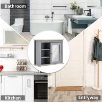 kleankin Bathroom Wall Mirror Cabinet, Cupboard with Door, Storage Cabinet with Adjustable Shelf for Corridors Living Rooms, Grey(m-8)