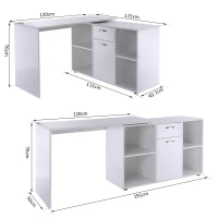 HOMCOM Escritorio Mesa de Ordenador Mesa Esquinera Oficina 2 Formas con 4 Estantes 1 Cajón 1 Puerta Mesa de Despacho Escuela Estudio Madera(m-3)