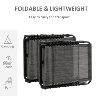 Outsunny Portable Sun Lounger Set of 2, Folding Camping Bed Cot, Reclining Lounge Chair 5-position Adjustable Backrest with Side Pocket, Pillow for Patio Garden Beach Pool, Mixed Grey(m-6)