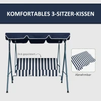 Outsunny Hollywoodschaukel Gartenschaukel 3-Sitzer, wetterbeständig, verstellbares Dach, 172 x 110 x 153, Blau(m-7)