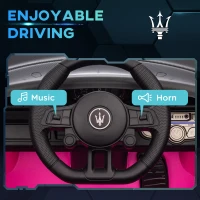 AIYAPLAY Maserati GT2 Licensed 12V Kids Electric Ride on Car with 4 Suspension Wheels, Remote Control, Music, Horn, Lights, Pink(m-7)