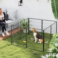 PawHut Eight-Panel Dog Playpen with Door, for Large Dogs, Indoors, Outdoors, 80cm Tall, Black(m-8)