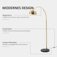 HOMCOM Bogenlampe Stehlampe Wohnzimmer mit vergoldeter Lampenschirm Stehleuchte 40W Bogenleuchte mit E27 Fassung Schirm für Schlafzimmer Büro Retro Metall Schwarz+Gold 30 x 100 x 167 cm(m-4)
