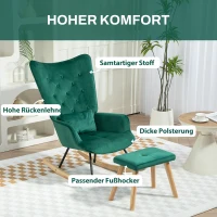 HOMCOM Schaukelsessel mit Hocker, gepolstert, hohe Rückenlehne, Samtoptik, bis 150 kg, Grün(m-4)