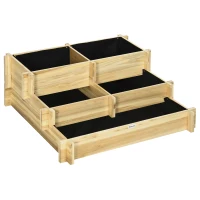 Outsunny Hochbeet, Blumenkasten, 3-stufig, Drainageöffnung, Stoffauskleidung, Naturholz, 93 x 93 x 35 cm(m-13)