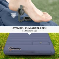 Outsunny Luftmatratze, Campingmatte, wasserabweisend, reißfest, mit Fußpumpe, Nylon, 200L x 60B x 10H cm, Blau(m-6)