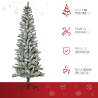HOMCOM Árbol de Navidad Nevado Artificial 180 cm con 394 Ramas Ignífugas de PVC Apertura Automática Base Plegable y Soporte de Acero Decoración Interior Ø60x180 cm Verde y Blanco(m-7)