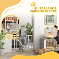 PawHut 77cm Tall Dog Gate with Cat Door, 7cm and 14cm Extensions, for Stairs, Doorways, 76-104cm Width(m-8)