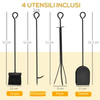 HOMCOM Portalegna Rialzato per Camino in Acciaio Antiruggine, Porta Legna da Interni ed Esterni, 4 Attrezzi Inclusi, 75x30x60cm(m-7)