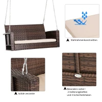 Outsunny Hängebank 2-Sitzer Rattan Gartenschaukel mit Sitzkissen Hängeschaukel Hollywoodschaukel Schaukelbank Gartenbank Braun 127 x 65 x 60 cm(m-6)