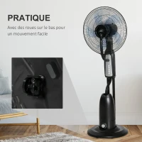 HOMCOM Ventilateur brumisateur silencieux 90 W sur roulettes avec 3 vitesses, oscillation à 70°, tête inclinable, gris et noir(m-7)