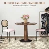 HOMCOM Pack de 2 Sillas de Comedor con Respaldo de Ratán Sintético y Marco de Acero para Salón 44x54x87 cm Rosa y Negro(m-4)