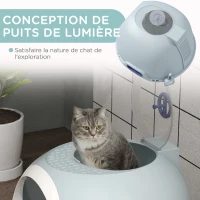 PawHut Bac à litière pour chat maison de toilette portable pour chat tiroir à litière coulissant porte battante lucarne + pelle fournis dim. 47L x 55l x 44H cm bleu(m-5)
