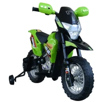 HOMCOM Moto da Cross Elettrica con 2 Rotelline Ausiliarie per Bambini 3-6 anni, Moto Giocattolo 109×52.2×70.5cm Verde(m-10)