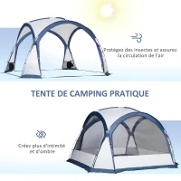 Outsunny Tente de camping dôme familiale pour 6-8 personnes avec 4 portes en filet zippées, tissu Oxford amovible, crochet pour lampe, sac de transport dim. 350L x 350l x 230H cm - blanc et bleu(m-4)