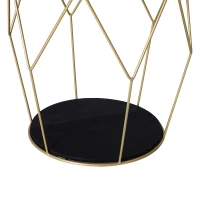HOMCOM Round Coffee Table with Storage, Modern Sofa Side Table with Metal Frame, End Table for Bedroom, Living Room, Black and Gold, 45 x 45 x 48 cm(m-7)