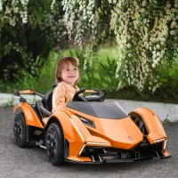 HOMCOM Kinderfahrzeug offiziell lizenziertes Lamborghini GT Elektroauto für Kinder mit Fernbedienung 2 x 35W Motoren Musik(MP3/USB/Bluetooth/ TF) Licht 3–6 Jahre Metall Orange 117 x 66 x 50 cm(m-2)