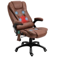 Vinsetto Massage Recliner Chair Heated Office Chair with Six Massage Points Microfiber Cloth 360° Swivel Wheels Brown(m-11)