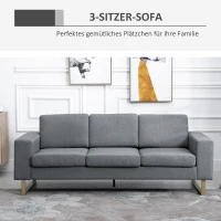 HOMCOM 3 Sitzer Sofa Dreisitzer Stoffsofa mit Kissen Armlehne Leinenoptik für Schlafzimmer 200 x 82 x 78 cm Dunkelgrau(m-4)