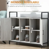 HOMCOM Credenza Moderna in Legno con 2 Armadietti e Ripiani, Mobile Cucina e per Ingresso Grigio Chiaro, 100x34x87.2cm(m-5)