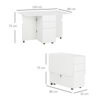 HOMCOM Mesa de Comedor Plegable Alas Abatibles con Ruedas y 2 Cajones Mesa de Cocina Pequeña Estilo Moderno 120x80x75 cm Blanco(m-3)