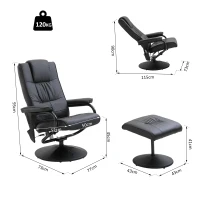 HOMCOM Deluxe Faux Leather Massage Recliner Chair Easy Sofa Armchair Beauty Couch Bed with Foot Stool Black(m-3)