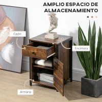 HOMCOM Mesilla de Noche con 1 Cajón y 1 Puerta Mesa Auxiliar para Salón Dormitorio Estilo Industrial 40x40x60 cm Marrón(m-5)