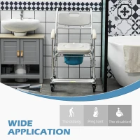 HOMCOM 3-in-1 Shower Commode Wheelchair, with Wheels - Grey(m-6)