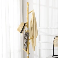 HOMCOM Perchero de Entrada Recibidor con 8 Ganchos para Colgar Ropas Bolsas en Forma de Árbol Ø37,8x175,6 cm Natural y Gris(m-8)