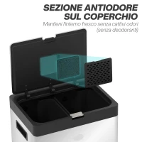 HOMCOM Bidone Immondizia a 3 Sezioni da 56L con Supporto per Deodorante, in Acciaio e PP, 45.7x35.8x76 cm, Argento(m-5)