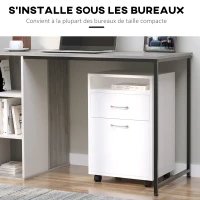 HOMCOM Lot de 2 caissons de bureau rangement de bureau sur roulettes tiroir placard niche panneaux particules blanc(m-5)