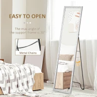 HOMCOM Full Length Mirror Free Standing Mirror Dressing Mirror with PS Frame Modern Wall Mirror for Living Room and Bedroom 34 x 144cm, Silver(m-5)
