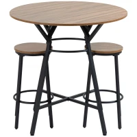 HOMCOM Juego de Mesa Alta y 2 Taburetes de Bar Estilo Industrial para Cocina Salón Ø90x90 cm y Ø40x61,5 cm Madera y Negro(m-10)
