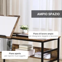 HOMCOM Tavolo da Disegno Inclinabile su 15 Livelli da 0-70°, Scrivania per Camera e Ufficio in Stile Industriale, 120x60x75cm, Marrone(m-6)