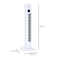 HOMCOM Ventilatore a Torre 45W a 3 Modalità e 3 Velocità con Timer da 12h e Diffusore, 31.5x31.5x96 cm, Bianco(m-3)