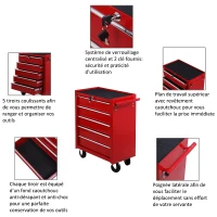 Homcom Caisse à Outils avec Chariot en Acier Rouge 68 x 39 x 71 cm(m-7)